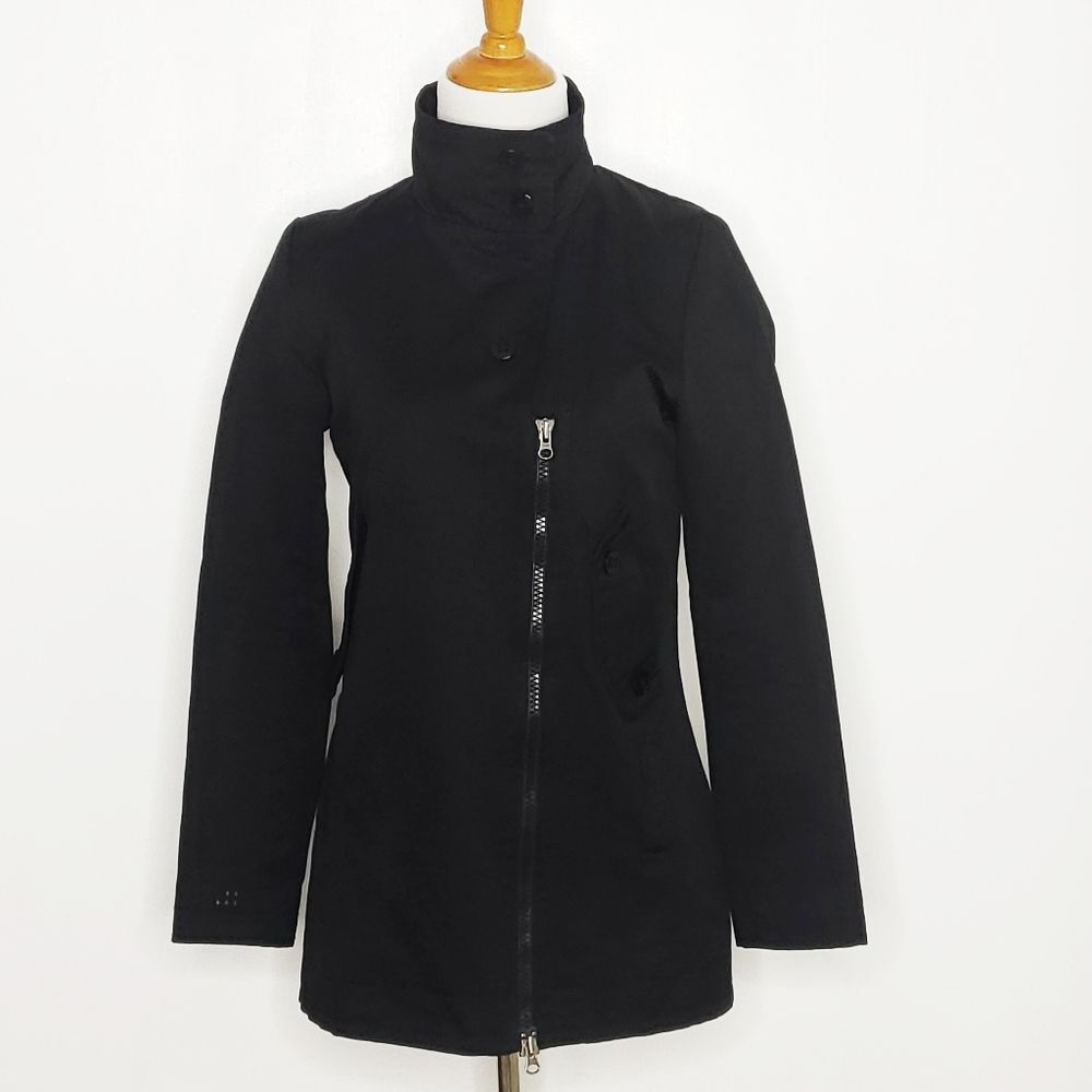 Soia & Kyo Trench Coat Women Black Minimalist Asymmetrical Zip Basics Small